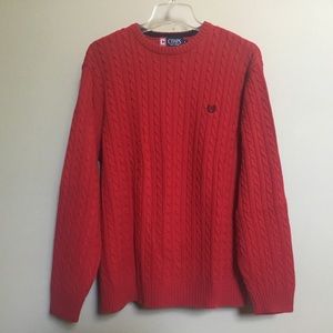 CHAPS red cotton cable knit crew neck sweater M